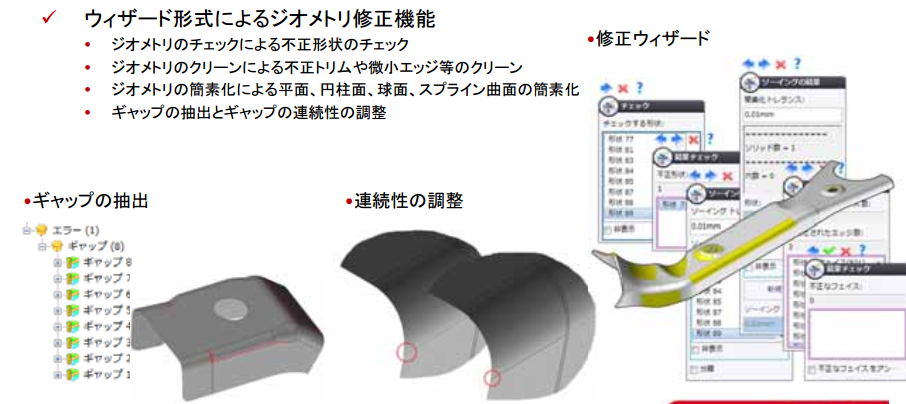 ウィザード形式によるジオメトリ修正機能